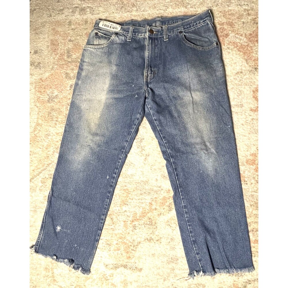 Reed Double Knot Jeans Womens 36x30 Blue Raw‎ Hem Cropped Western Work Wear - Picture 2 of 9